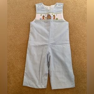 Lulu Bebe Smocked Gingerbread Sleeveless Blue Check Longall Pants